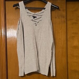 Express Light Beige Lace-Up Sleeveless Knit Top